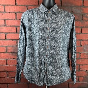 Marcello Men’s XL Marble Pattern Button-Down Shirt – Black/White/Grey AOP‎